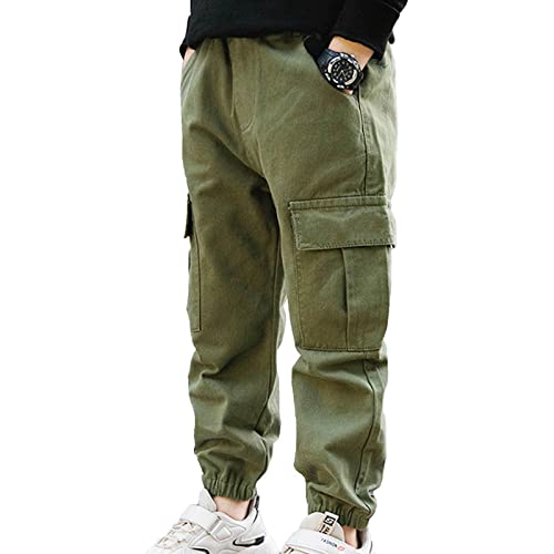 Hularka Kids Boys Solid Cargo Pants Athletic Sports Casual Jogger Dungarees Trousers Sweatpants Bottoms Streetwear