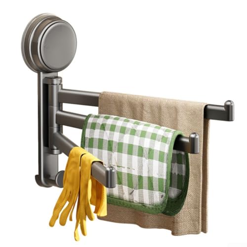 ZiStarlilife Toallero de ventosa de acero inoxidable 304 Soporte giratorio montado en la pared con 4 brazos giratorios Ahorro de espacio Instalación sin taladro para baño Cocina (gris)