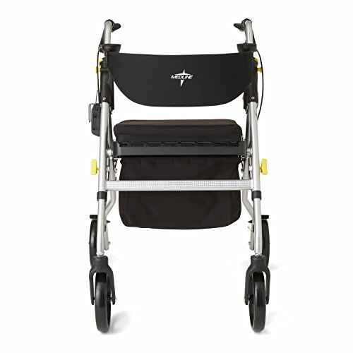 Medline Premium Empower Rollator Walker With Seat, Folding Rolling Walker With 8-Inch Wheels, Silver #TOP3