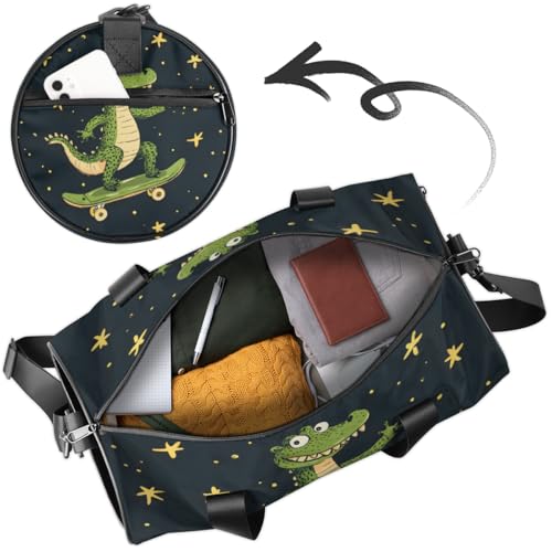 Skateboarding Dinosaurs Round Barrel Sports Fitness Bag, Travel Luggage Bag, Reusable Handbag, Suitable For Men and Women4