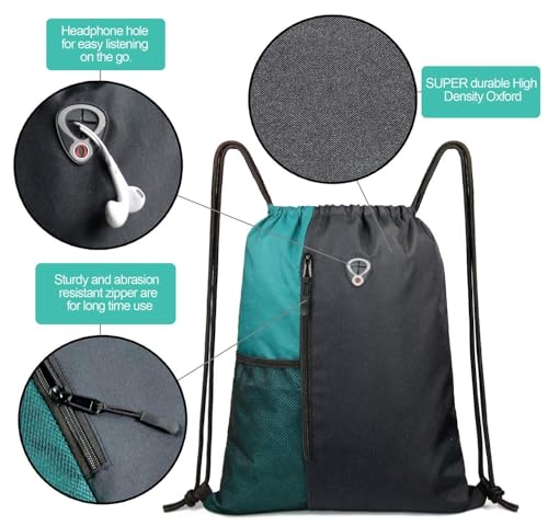Image of ALASKA Drawstring Backpack Sports Gym Bag Large Size (18 Inch x 14 Inch) for Women & Men, Large Size With Two Zipper Pockets and Water Bottle Mesh Pocket.