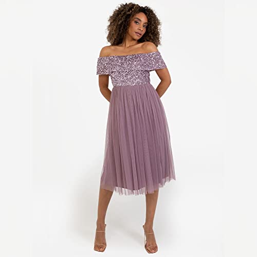 Robe de soirée midi sequins Maya Deluxe coupe empire exclusive