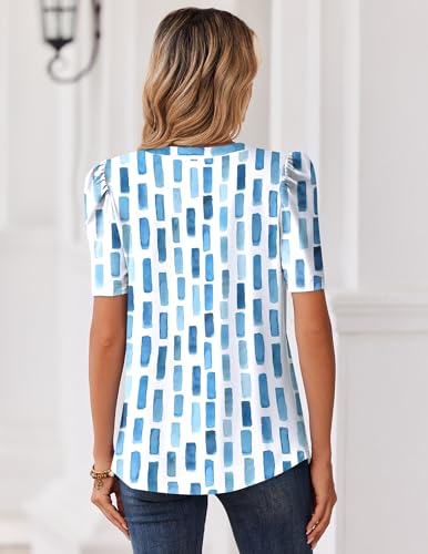 Image of Zeagoo Women Blouses Puff Short Sleeve Tops V Neck Dressy Casual Spring Shirts Boho Floral Cute Clothes 2026