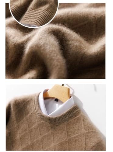 Men's 100% Wool Diamond Grid Crewneck Pullover Winter Casual Thick Basis Jumper Large Size Top3