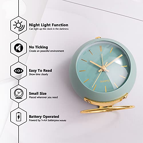 AYRELY® Battery Operated Desk Alarm Clocks with Light,Retro Silent No Ticking Analog Small Clock,Loud Table Clock for Bedside/Bedroom/Kitchen/Office/Travel/Kids/Room Decor Aesthetic Vintage(Green) - Image 3