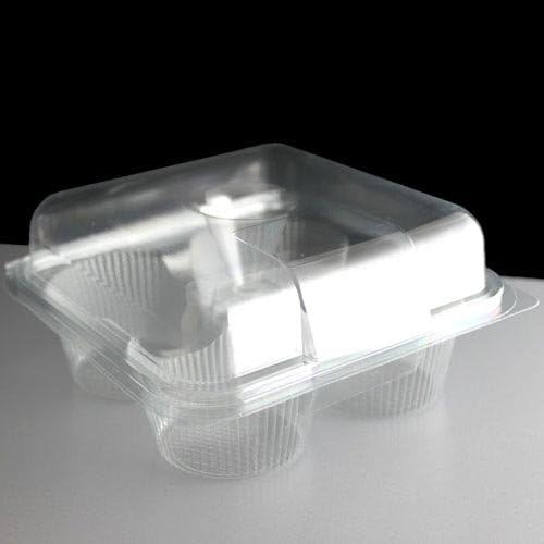 4 Cavity Plastic Hinged Cupcake Box or Pod, Pack of 25