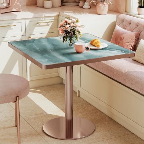Image of AliSefaiy31.5''Square Dining Table,Square Pedestal Table,Marble BistroTable | 1.2 inch Marble Tabletop, Heat Resistant /Scratch Resistant /Easy Clean /Dining Room /Restaurants /Small Spaces /Marble River