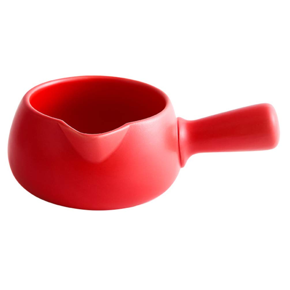 Yardwe Red Enamel Milk Pan Small Butter Warmer Retro Sauce Gravy Soup Milk Pan Kitchen Dishes for Coffee, Butter, Milk, Tea, Egg (700ml)