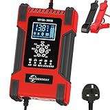 MOUDENSKAY 12A Car Battery Charger 12V 24V Automatic Trickle Battery Charger for LiFePO4,Lead-Acid, AGM,Gel Battery,Car,Motorcycle(12V/12A 24V/6A) - Image 1