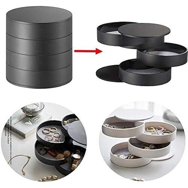 r Sieradendoos, 360 graden roterende sieraden opbergdoos 4 lagen sieraden organizer houder voor ketting armband ring oorbel kleine voorwerpen container case (zwart)
