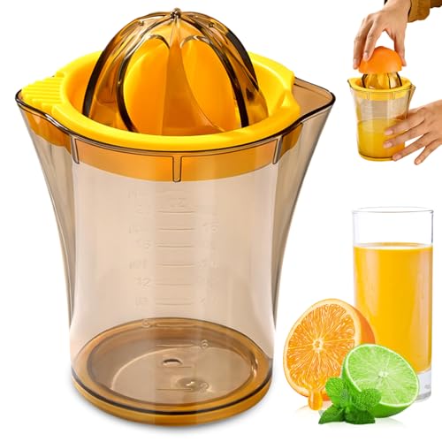 Juicer de naranja Graduado 600 ml de limón Sprezer Taza transparente Cítricos Juicer con filtro y boquilla Manual reutilizable no deslizable para la cocina del hogar naranja