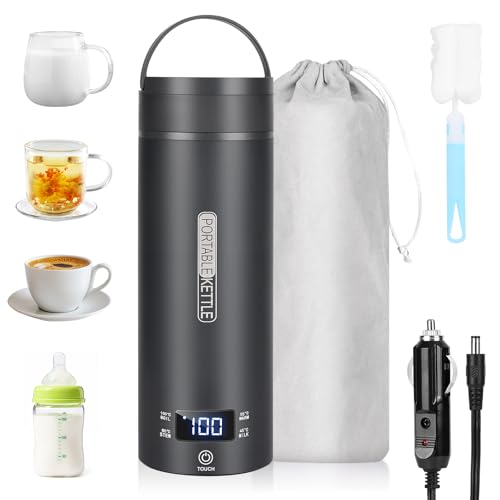 Dreamhigh® Bouilloire de Voyage, 500ml Mini Bouilloire Electrique, 96 W Petite Bouilloire Electrique, Chauffe Eau Portable pour Café, Lait, Thé Voiture (12V) (Noir)