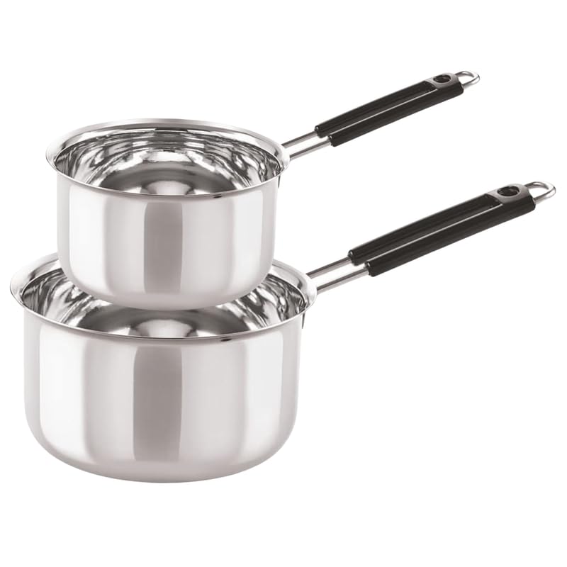 Image of Heavy Steel Sauce Pan - 1, 2 Litre, 18 Gauge, Gas Stove Friendly, Silver | Milk Boiler, Tapeli, Patila with Handle (Total Weight 1340g) Set 2