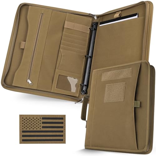 Livans Portfolio Padfolio Binder Detachable 3-Ring Planner Zip Tactical Notebook Cover with A4 Letter Paper Multi-Pocket Carry Bag for Gift Out-Work Travels Office & School