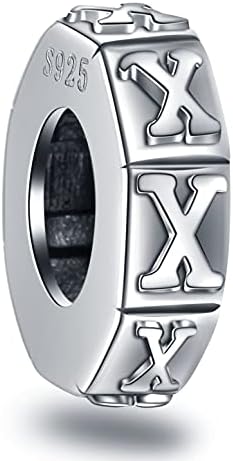 GLOWDAS Initial A-Z Letter Spacer Charms, Antique 925 Sterling Silver 26 Alphabet Rubber Stopper Beads, fits European DIY Bracelet, Personalized Gifts for Mothers Day/Birthday/Christmas