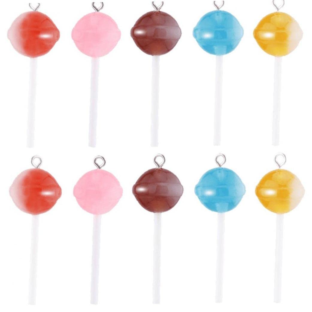 Danlai Round 10Pcs Sugar Candy Lollipop Resin Charms Diy Keychain Earring Pendant Charms For Jewelry Making Suppplies