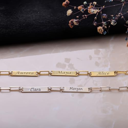 Sterling Silver 925K Custom Name Bar Bracelet, Personalized Engraved Bracelets for Women, Gold Personalized Bar Name Bracelet4