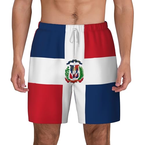 Mens Swim Trunks with Compression Liner Beach Board Shorts Quick Dry Swim Shorts -Flag of The Dominican Republic2