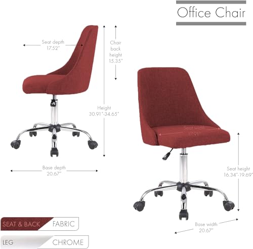 Image of Taskpro Fabric Upholstered Height-Adjustable 360 Swivel Revolving Office Study Desk Chair in Red Color
