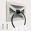 Farmhouse Bathroom Rustic Towel Ring with Galvanized Metal& Black Metal - Rustic Weathered White Wood Wall Mount Hand Towel Holder for Country Bathroom Decor