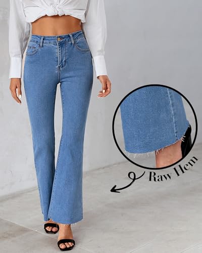 GRAPENT Wide Leg Jeans for Women Trendy High Waisted Flare Stretchy Bell Bottom Denim Pants Baggy Raw Hem Trouser Jeans3