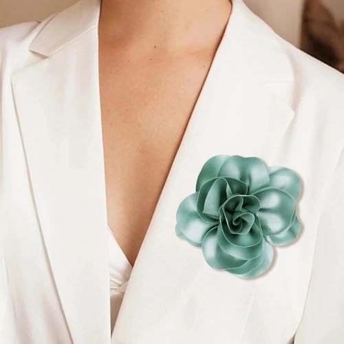 Image of Dainty Satin Fabric Flower Brooches for Women Large Rose Floral Brooch for Party Dance Wedding Banquet Elegant Camellia Fashion Brooch Pin for Women Girl 5.5inch