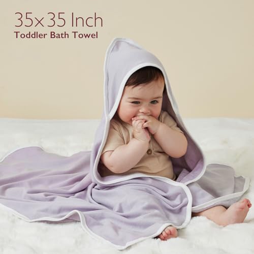 Image of Momcozy Hooded Baby Towel, 2 Pack and Cotton Bath Towel with Hooded, Large 35 X 35 Inch, Baby Towel Set for Boy or Girl,Infant and Kid, Ink Wash Leaves