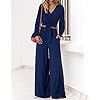 PRETTYGARDEN Woman Elegant Fall Clothes Dressy Crop Top Palazzo Pant With Pocket Spring Solid Color 2 Piece Outfits 2023(Solid Dark Blue,Medium)