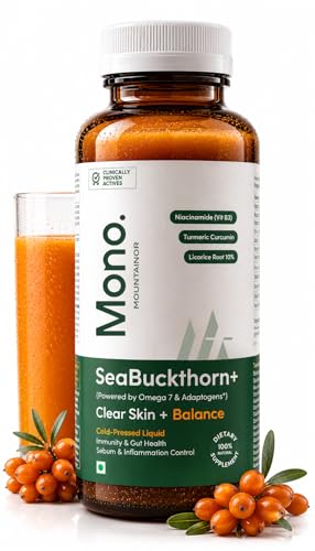 Image of Mono Sea Buckthorn Juice | India's 1st for Acne Clear Skin & Glow | 3rd Party Lab Tested | Helps Immunity & Gut Health | Omega-3 6 7 9, Niacinamide( Vit B3) , Zinc & Curcumin 95% | 300ml | No Added Sugar