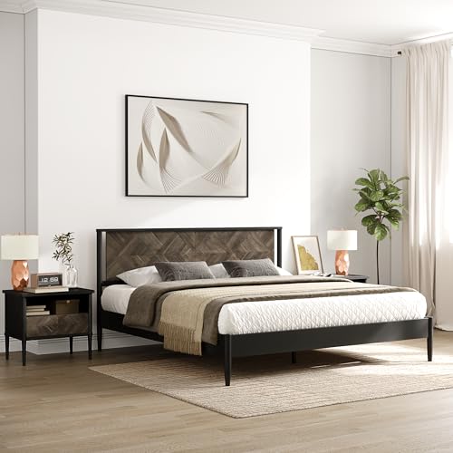 Lenia 14 Inch Premium Solid Wood Bed Frame with Headboard, Rustic Farmhouse Style Platform Bed Made of 100% Solid Acacia Wood, No Box Spring Needed, King Size, Rustic Mocha Black (Lenia Collection) - Image 6