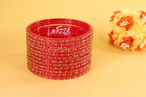 Image of LAVAZZA Raindrop Glass Bangles Set For Women & Girls with Zircon Diamond Stone & Beads | Trendy Transparent Crystal Glass Bangles | Fancy Kanch ki Chudi Set | Bangles for Wedding, Party- Set of 12