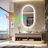 LUVODI スマートLEDバスルームミラー:81.3 cmx50.8 cm 壁取り付けオーバルバニティミラー Bluetoothスピーカーと時間温度表示付き - 前面&背面ライトメモリ機能付き大型照明調光メイクアップミラー