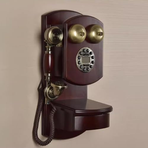 DAEOIBHJR Teléfono De Pared De Madera Retro Clásico Teléfono con Cable De Estilo Vintage con Pulsador Teléfono Fijo Antiguo para El Hogar, La Oficina, El Hotel, El Bar,Rojo