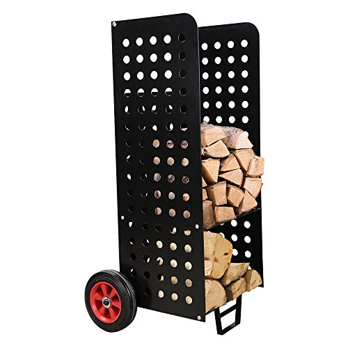 Kaminholzwagen XXL schwarz 2 Räder edelstahl Trolley für Kaminholz Zuverlässig Widerstandsfähig Holzregal für Kaminset