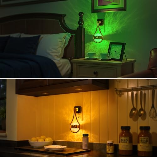 Image of Briignite RGB Night Lights Plug into Wall, Color Changing Nightlight with Dusk to Dawn Sensor, 330 Rotating Night Light with Waterdrop Design, Ideal for Bedroom, Hallway, Living Room, Home Decor
