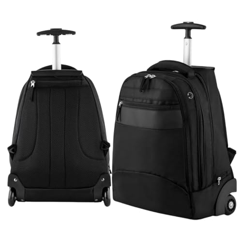 Mochila Executiva com Rodinhas e Alça – Compartimento para Notebook, Haste em Alumínio, Couro Sintético – Ideal para Trabalho e Viagem Curta