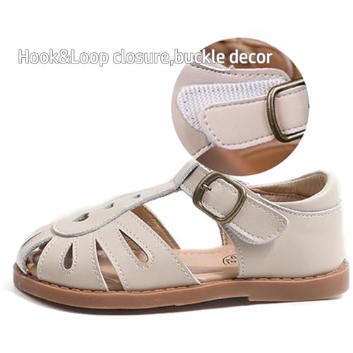 Little Girls T-Strap Hook&Loop Clsoed-Toe Dress Heart Summer School Sandals4