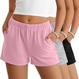 Halfchet 3 Pack Girls' Sweat Shorts Casual Athletic Sweatpants with Pockets Elastic Waistband for Kids 5-16 Years Summer(Pink, Gray, Black,9-10 Years)