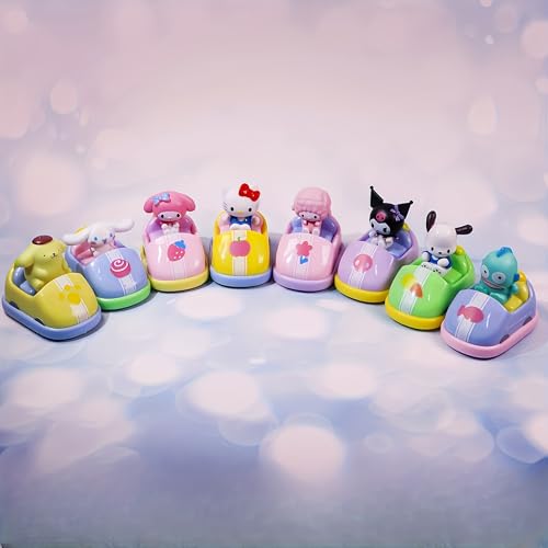 Image of Gifts- Hello Kitty Kuromi Pull Back Car Toy - Cute Sanrio Character Bumper Car with Action Figure - Fun Collectible Gift for Kids & Fans, Size 8 cm, 8 pcs (Kuromi Car)