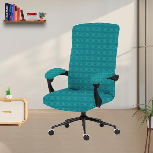 Image of Eleganta Stretch Boss Office Chair Cover Printed Computer Chair Covers with Armrest Cover Universal Removable Spandex Rotating Chair Slipcovers Soft Desk Chair Seat Protector Green Polka (Pack of 2)