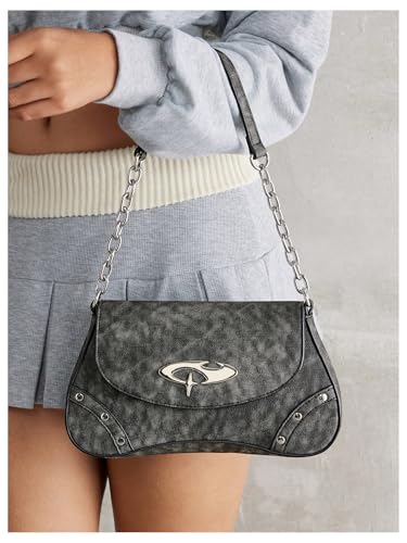 Verdusa Women's Punk Studded Flap Leather Bags Chain Top Handle Underarm Shoulder Bag4