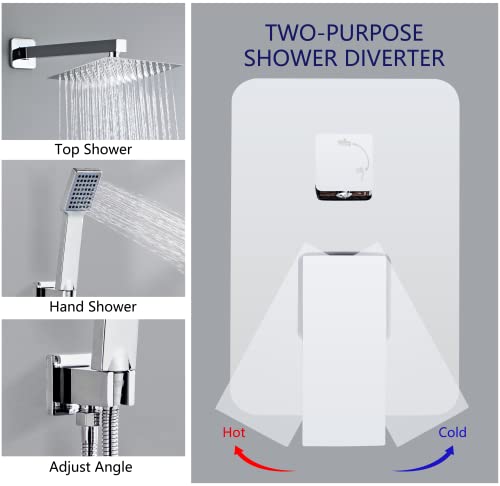 Anksaysh Bathroom Shower System 8 Inch Rain Shower Head and Handheld Wall Mounted, High Pressure Rainfall Dual Shower Combo Set with Valve and trim, Luxury Rain Mixer Brushed Silver Shower Faucet by Anksaysh - Used condition - Image 5