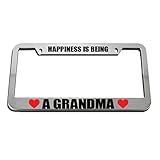 License Plate Frame Happiness is Being A Grandma Zinc Weatherproof Car Accessories Chrome 2 Holes 1 Frame