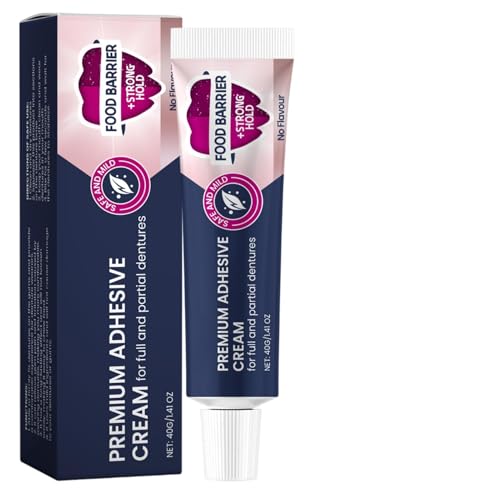 GkgWuxf adhesiva para prótesis, pegamento seguro para prótesis, 40 g, adhesiva, agarre extra fuerte para partes superiores, inferiores o parciales, sujeción todo el día