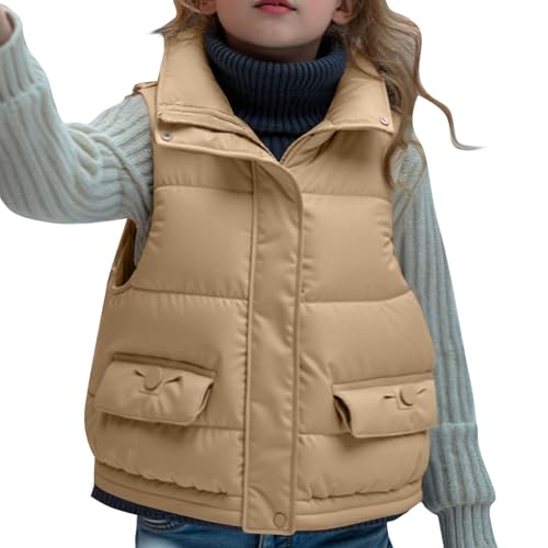 Girls Puffer Vest Padded Stand-Up Collar Vest Pockets Lightweight Quilted Outerwear Warm Sleeveless Vests 6-15Y