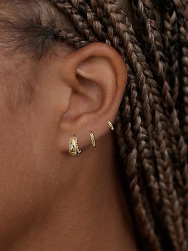 Image of 4Pairs Statement Gold Hoop Earrings for Women Trendy,Surgical Steel Gold Plated Hoop Hypoallergenic Earrings Set,Titanium Hoops Earring Stacks,CZ Cartilage Huggie Hoops Earring Gifts for Girlfriend