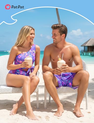 Image of PATPAT Family Matching Swimsuits: Mommy and Me One Shoulder Colorblock Bathing Suits One Piece Swimwear Sets