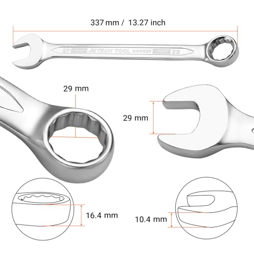 Image of Jetech 29mm Combination Wrench, Metric 12-Point Chrome Vanadium Steel Spanner, Industrial Grade with 15-Degree Offset, Sand Blasted Finish, Heat-Treated Forged Tool