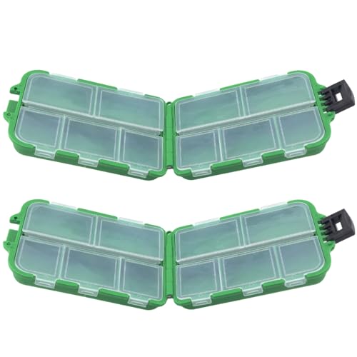 2 cajas de almacenamiento para accesorios de señuelos y aparejos de pesca, color verde oscuro, 10x6.5x3 cm, hechas de polipropileno miniatura 5