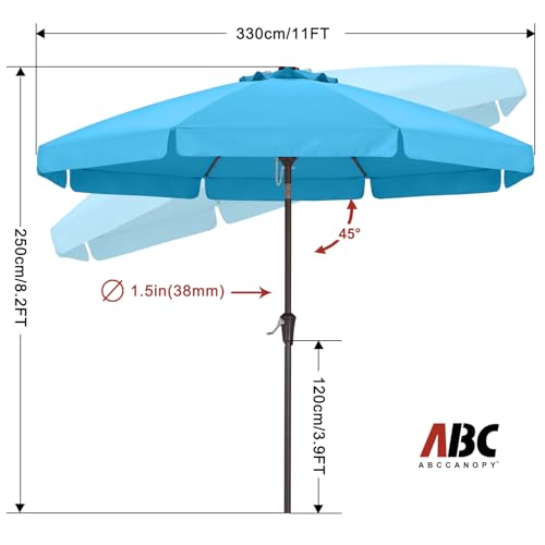 Image of ABCCANOPY 11ft Scalloped Patio Umbrella, Outdoor Table Umbrella with Tilt and Crank, Fiberglass Ribs Deck Umbrella for Patio, Pool, Garden, Picnic (Turquoise)